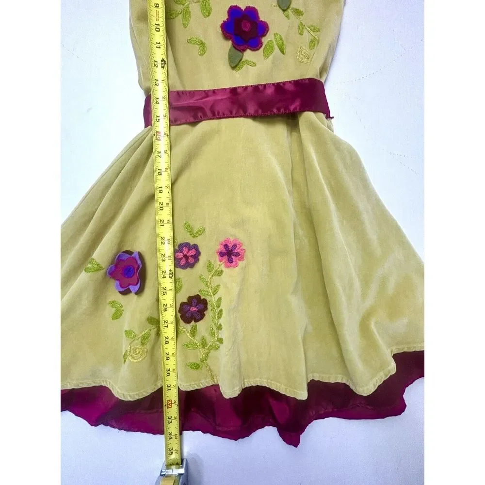 BOUTIQUE MELI MELI Girls‎ 10 Citrine Floral DRESS Velvet 3D Layered Hem Cottage
